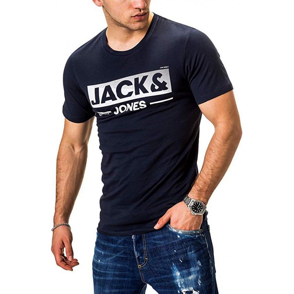 Mens Jack & Jones New Town Designer Classic T Shirt Sky Captain