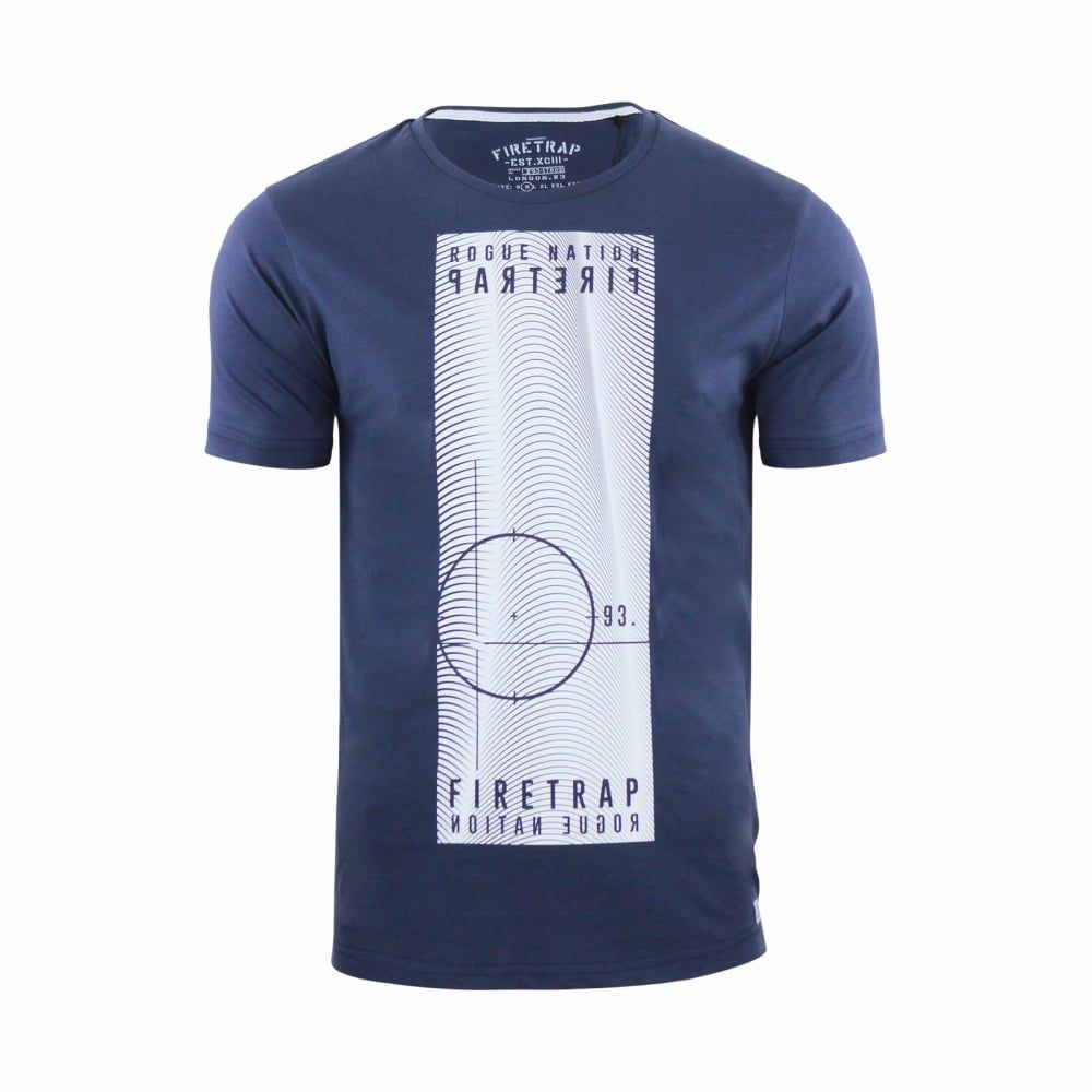 Firetrap Mens Tabb Branded Designer Casual Blackseal T Shirt Total Eclipse