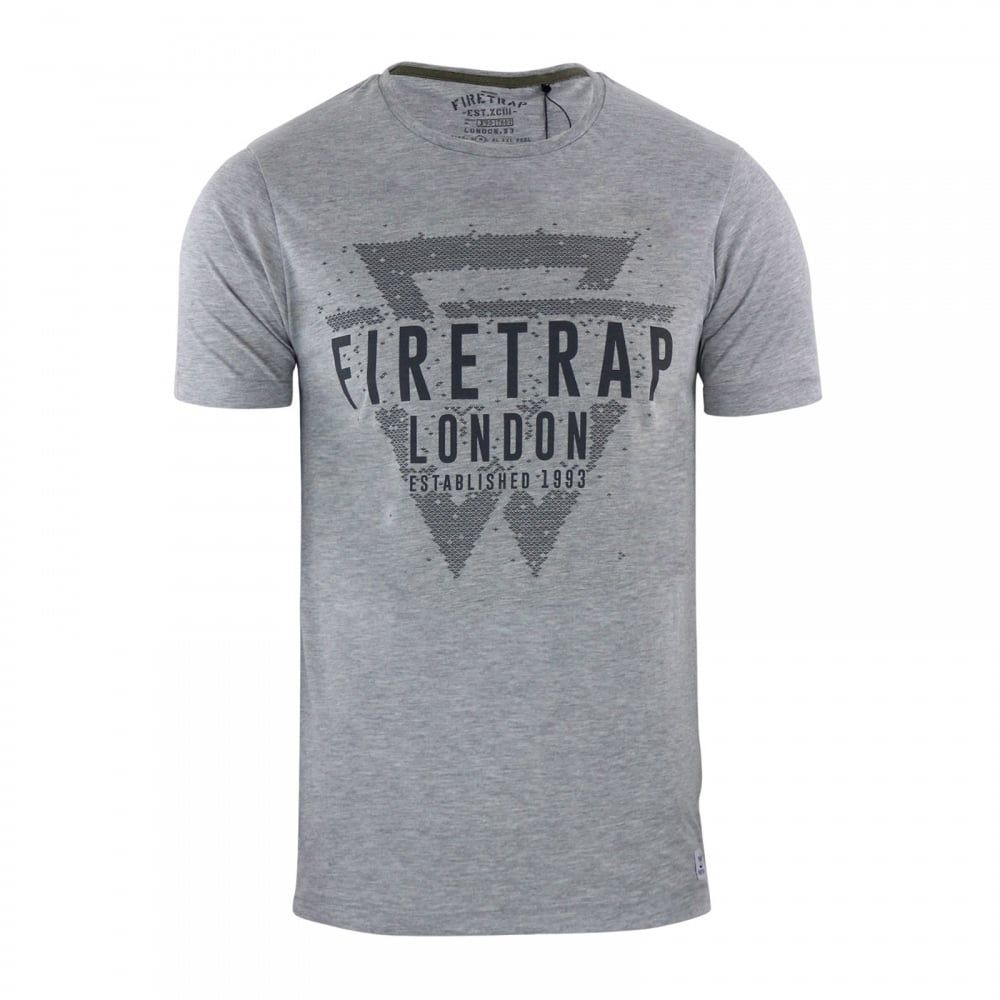 Firetrap Mens Morrin Cotton Crew Neck Short Sleeve Tee Grey Marl