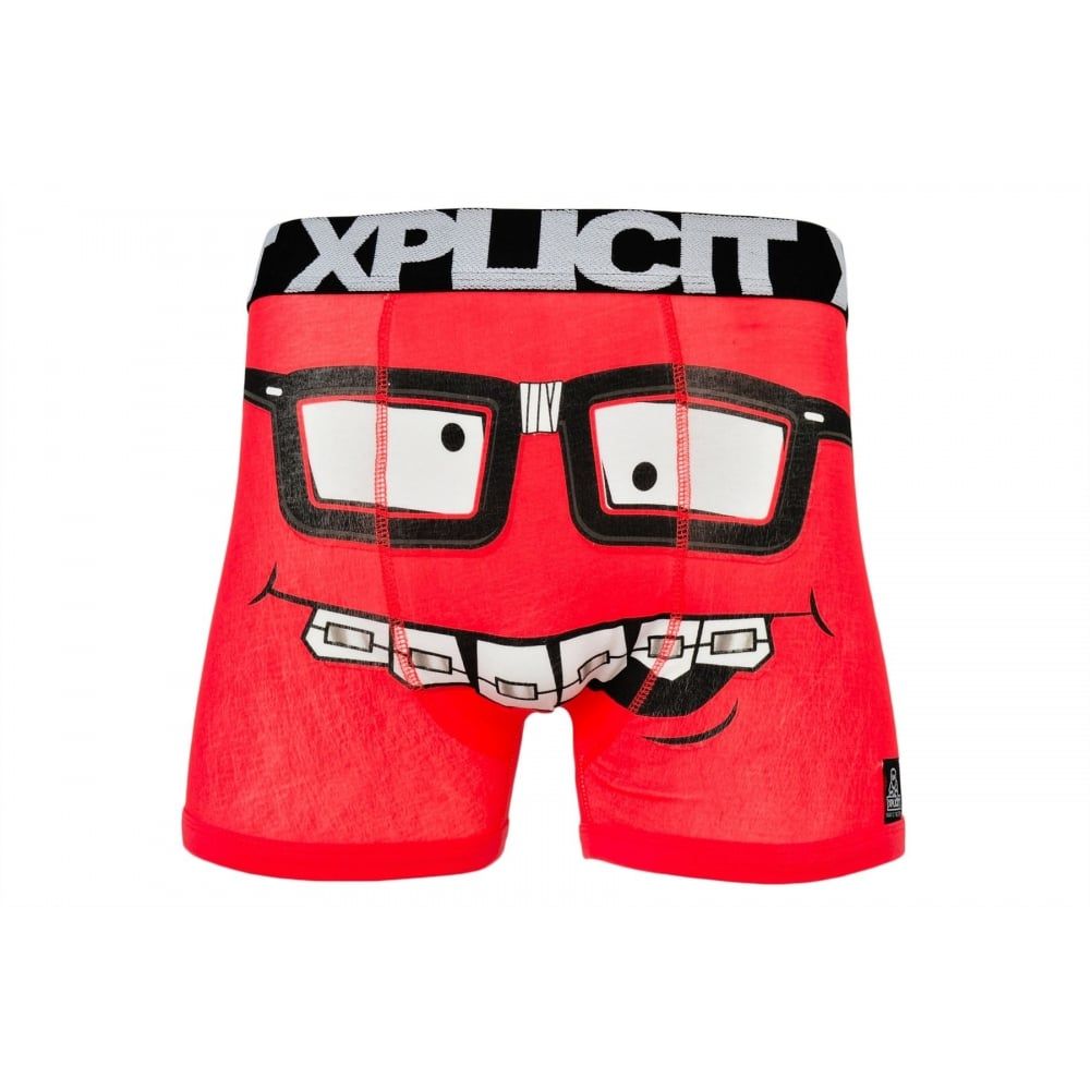 Xplicit Men's Funny Rude Nerd Geek Cartoon Novelty Boxer Shorts Trunks Teaberry