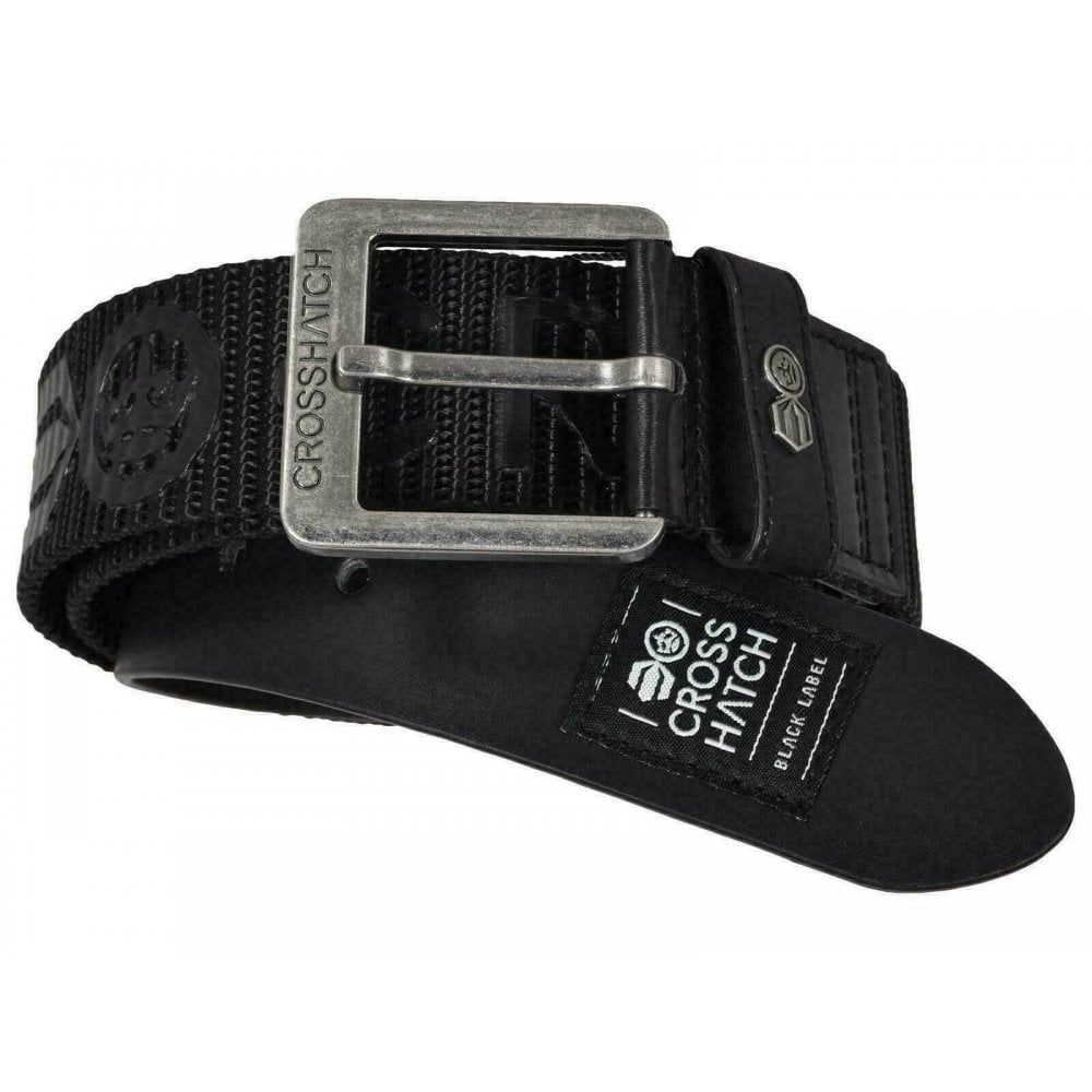 Crosshatch Mens Branded Metzler Canvas Designer Nylon Belt Black