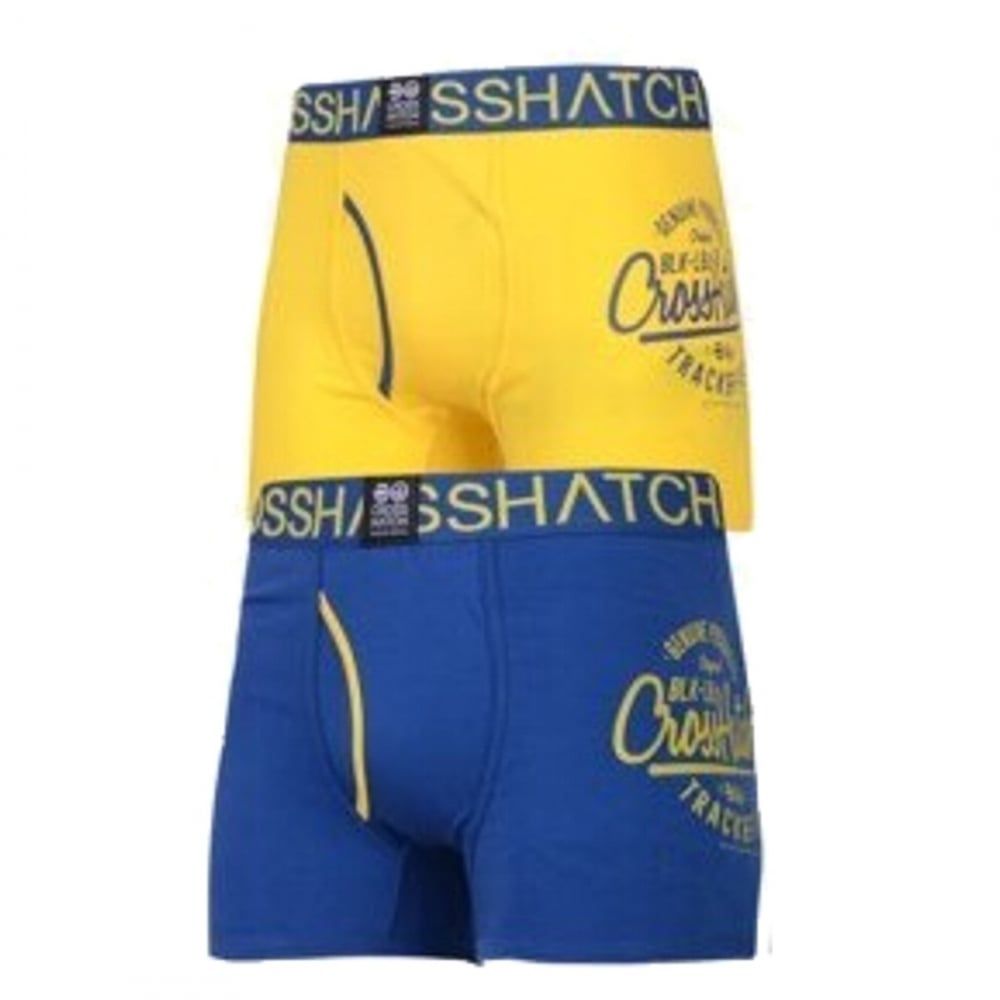 Crosshatch 2 Pack Brookster Branded Designer Boxer Trunks Underwear Yellow/Royal