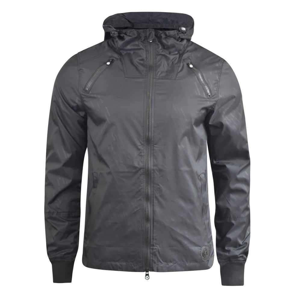 Crosshatch Windbreaker Jacket Lightweight Zip Summer Achernar Hooded Top Black