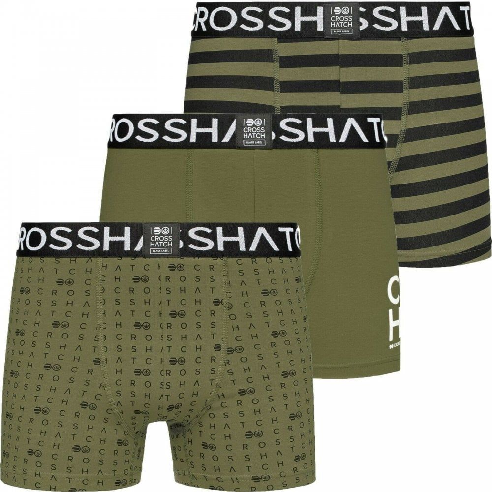 Crosshatch 3 Pack Gridline Designer Boxer Trunks Underwear Green