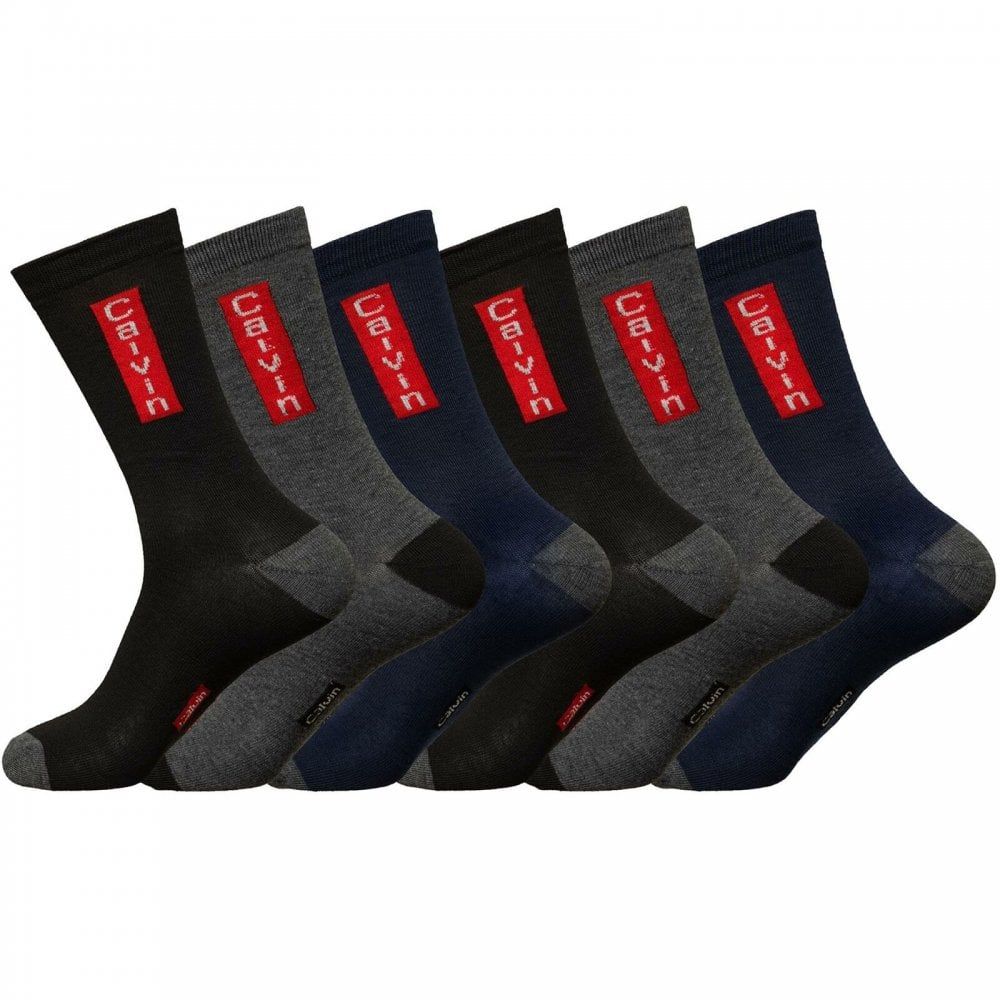 Mens Calvin Coloured Logo Socks Smart Suit Work Golf Cotton Blend Adults 6 Pairs
