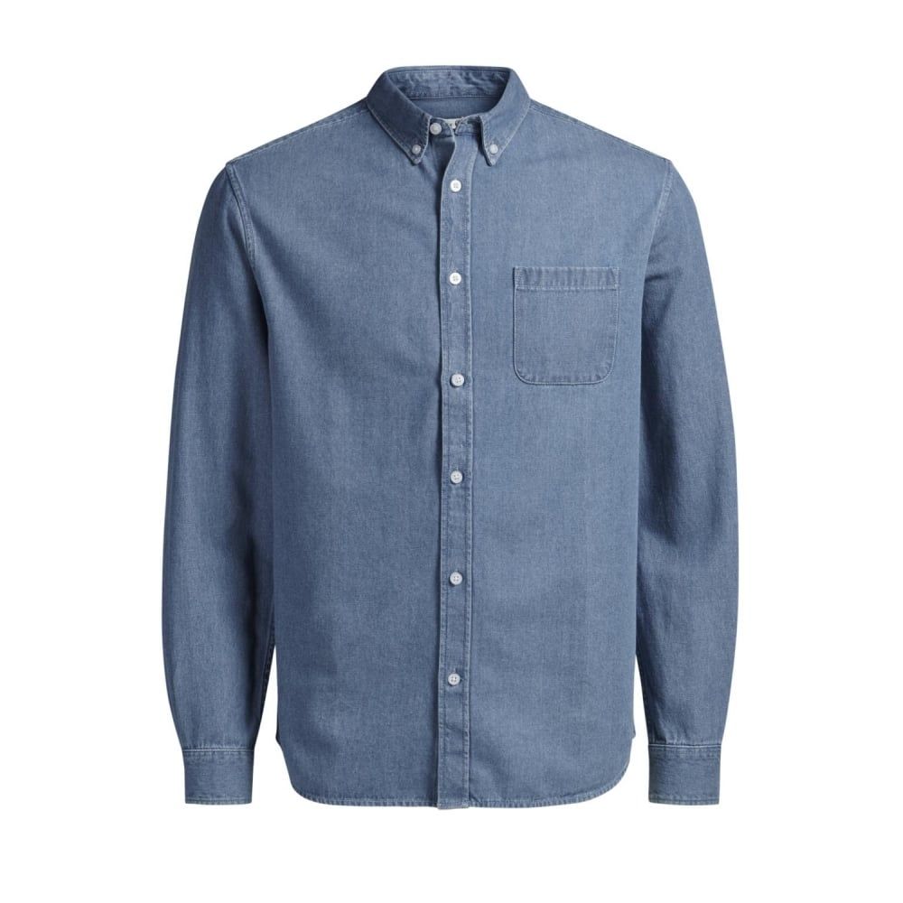 Jack & Jones Mens Casual Designer Denim Shirt Mid Stonewash