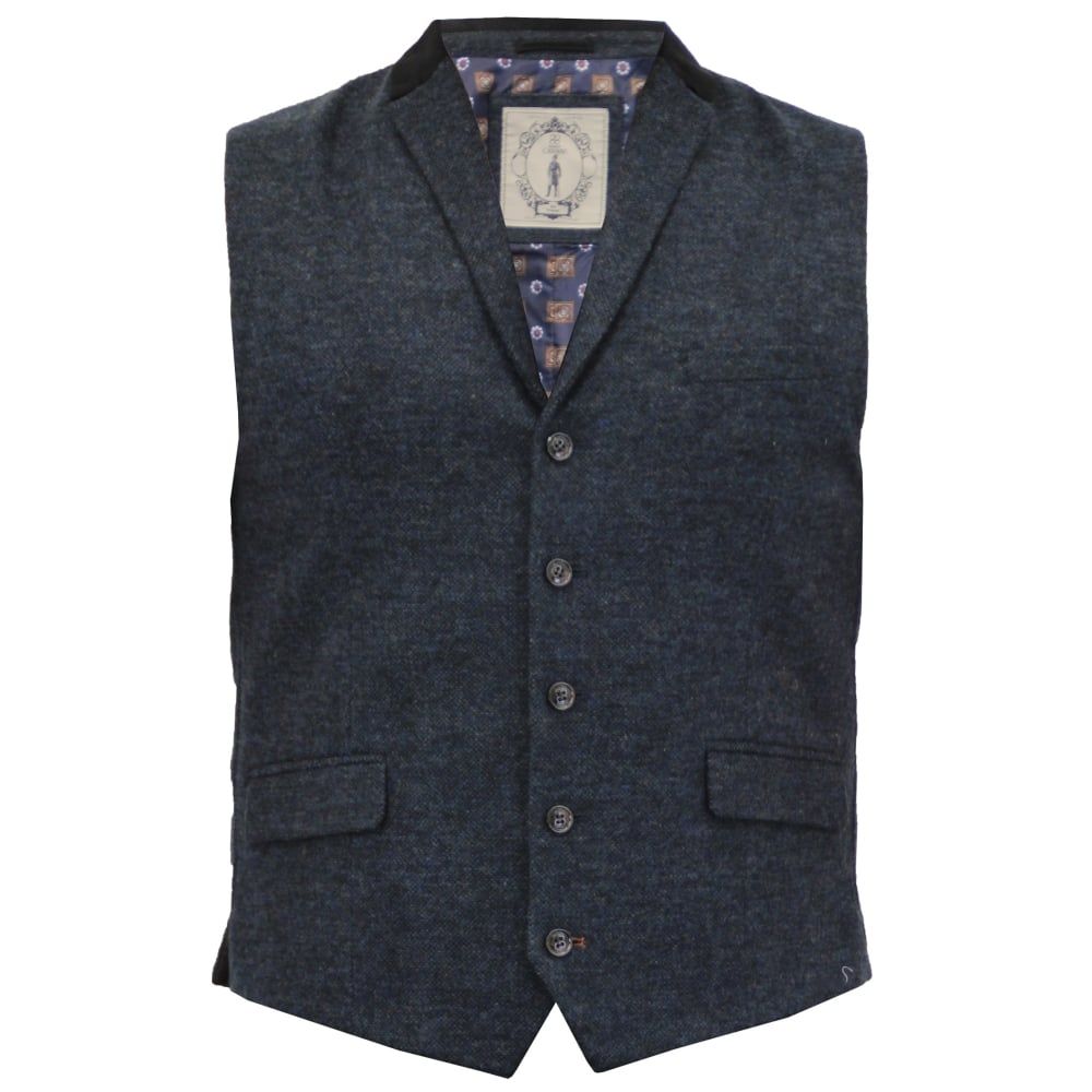 Cavani Mens Check Kalinka Vintage Smart Casual Waistcoat Navy