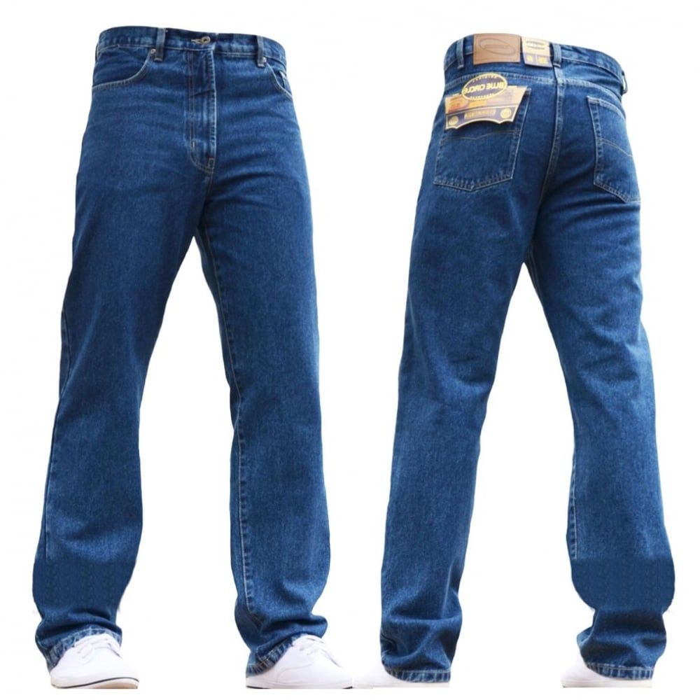 Mens Blue Circle Jeans Heavy Duty Workwear Basic Straight Regular Fit StoneWash Jeans 28-60