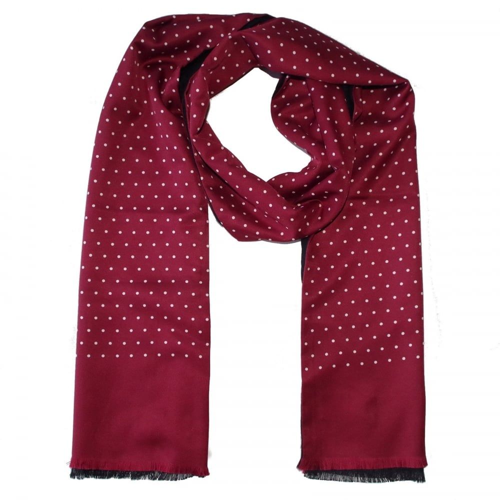 Warrior Clothing Mod Vintage Tassled Scarf Wine Polka Dot