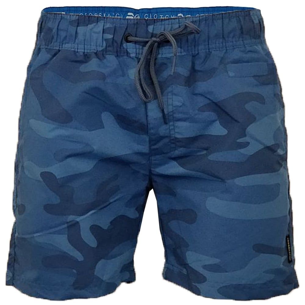 Crosshatch Mens Designer Army Camo Swimming Trunks Shorts Blue