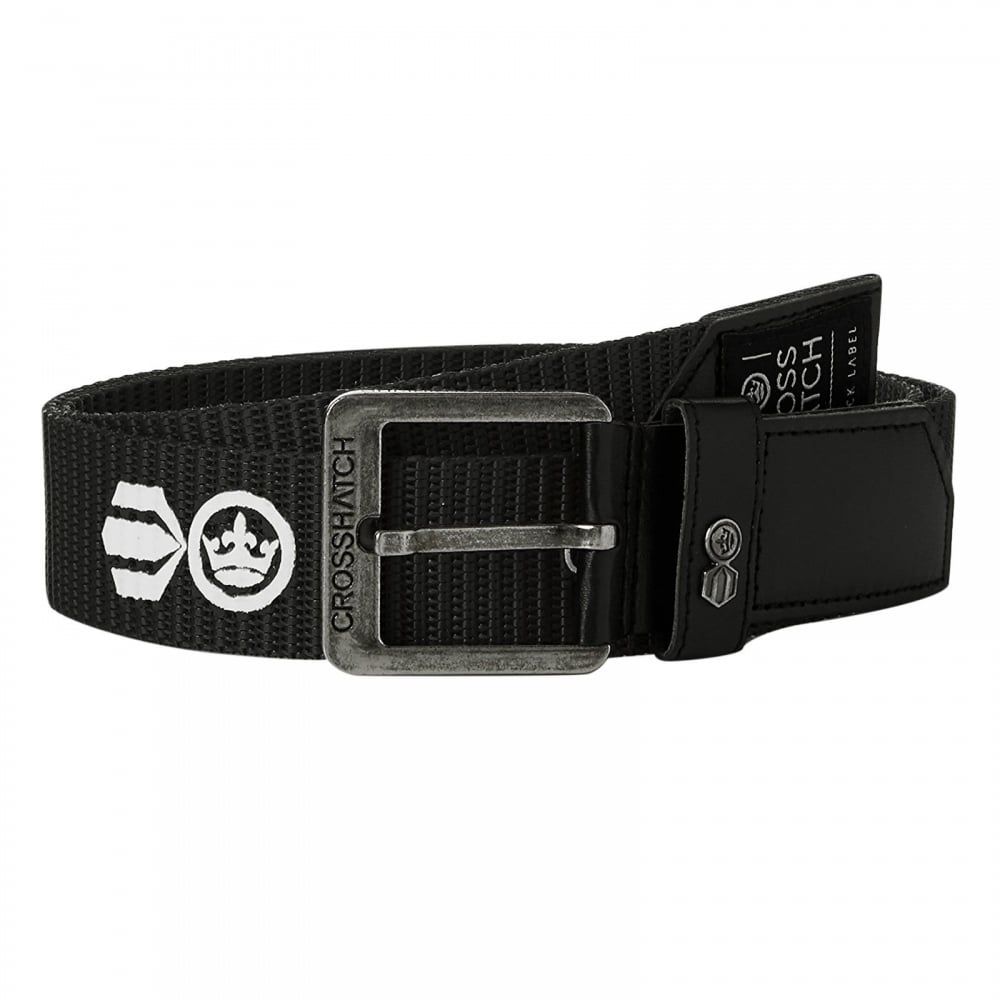 Crosshatch Mens Branded Lineman Webbed Canvas Designer PU Nylon Belt Black