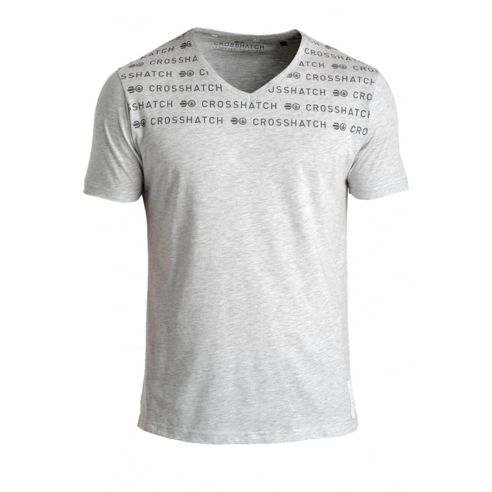 Crosshatch Casual Graphic V Neck T Shirt Coolridge Lt Grey Marl