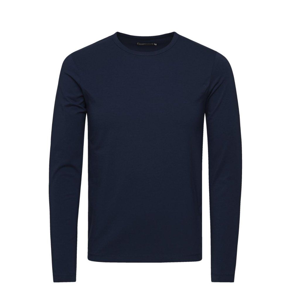 Jack & Jones Mens Slim Fit Stretch Plain Long Sleeve T Shirts Navy