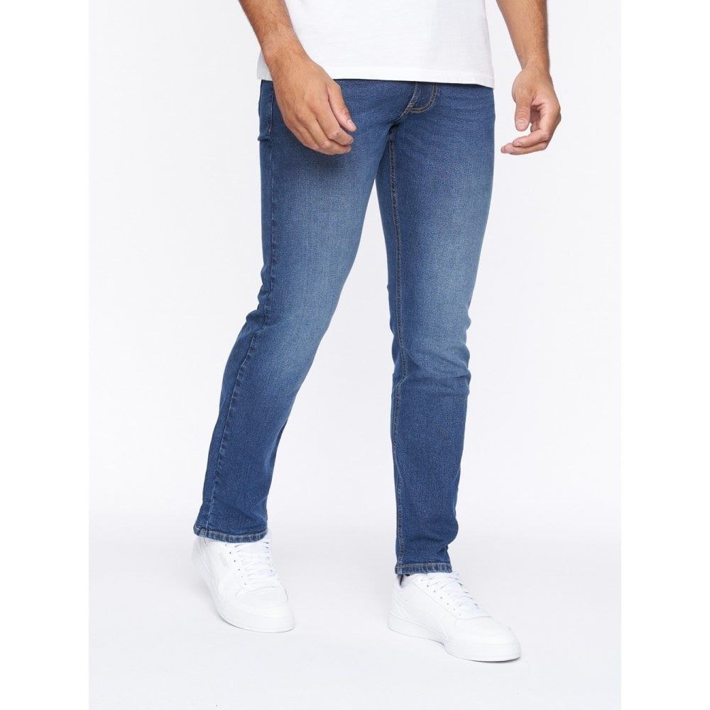 Crosshatch Mens Palmerston Straight Leg Jeans Mid Wash Look