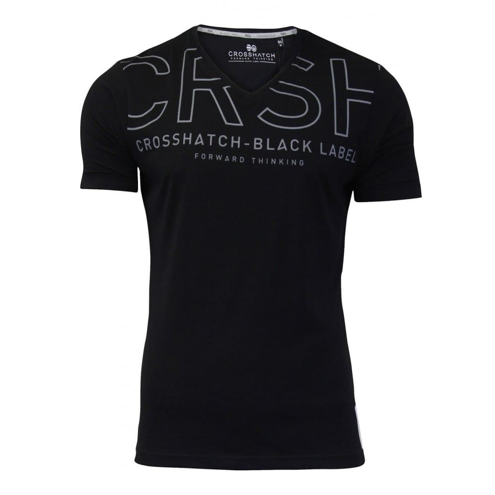Crosshatch Casual Graphic V Neck T Shirt Harrison Black
