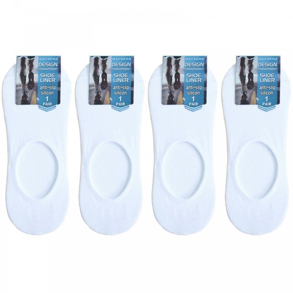4 Pairs Mens Womens New Unisex Invisible White Socks Anti Slip Trainer Shoe Liner 6-11