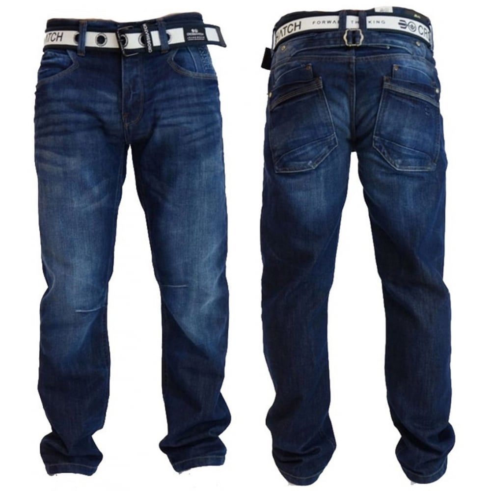 Crosshatch Mens Baltimore Straignt Leg Jeans Dark Used Look