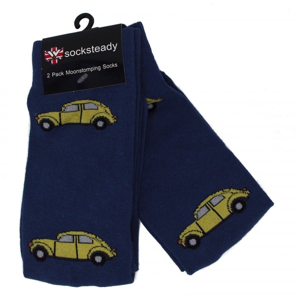 Warrior Retro VW Beetle Vintage Socksteady Socks pack of 2 pairs Blue