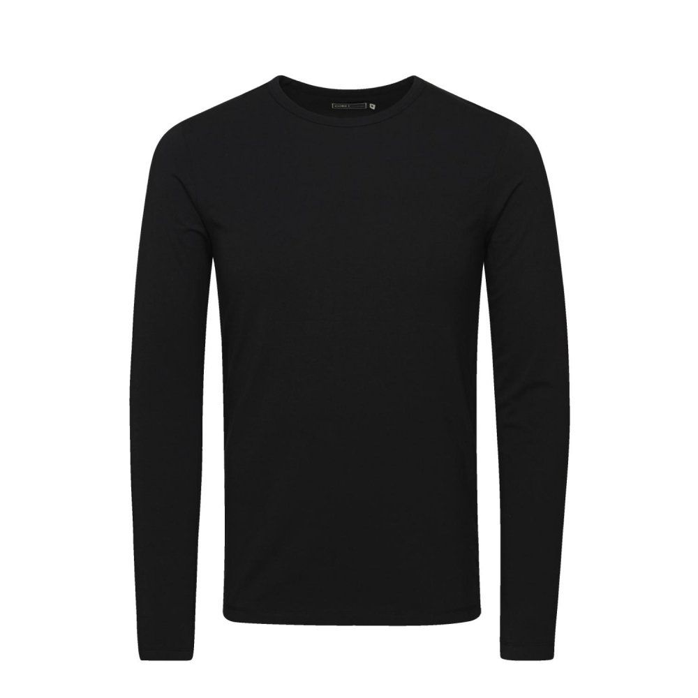 Jack & Jones Mens Slim Fit Stretch Plain Long Sleeve T Shirts Black