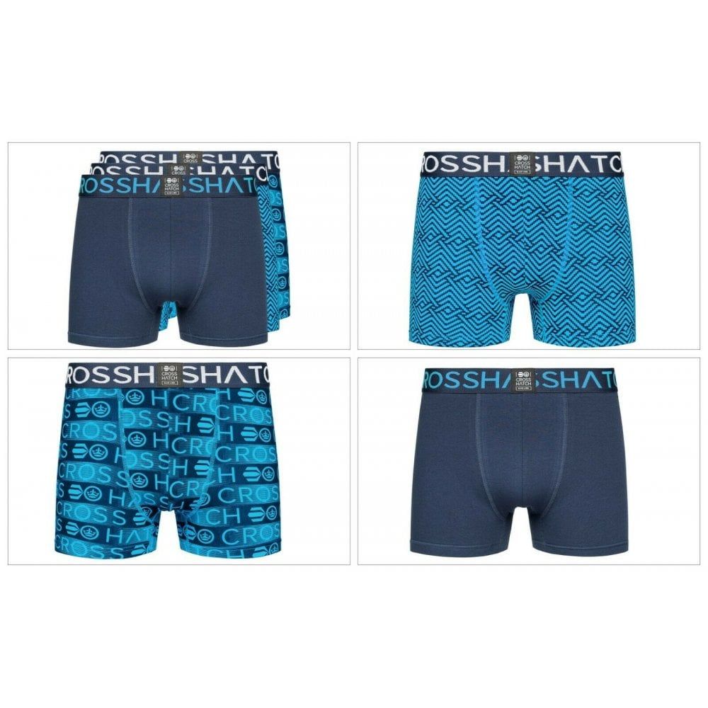 Crosshatch 3 Pack Ricochet Designer Boxer Trunks Underwear Blue