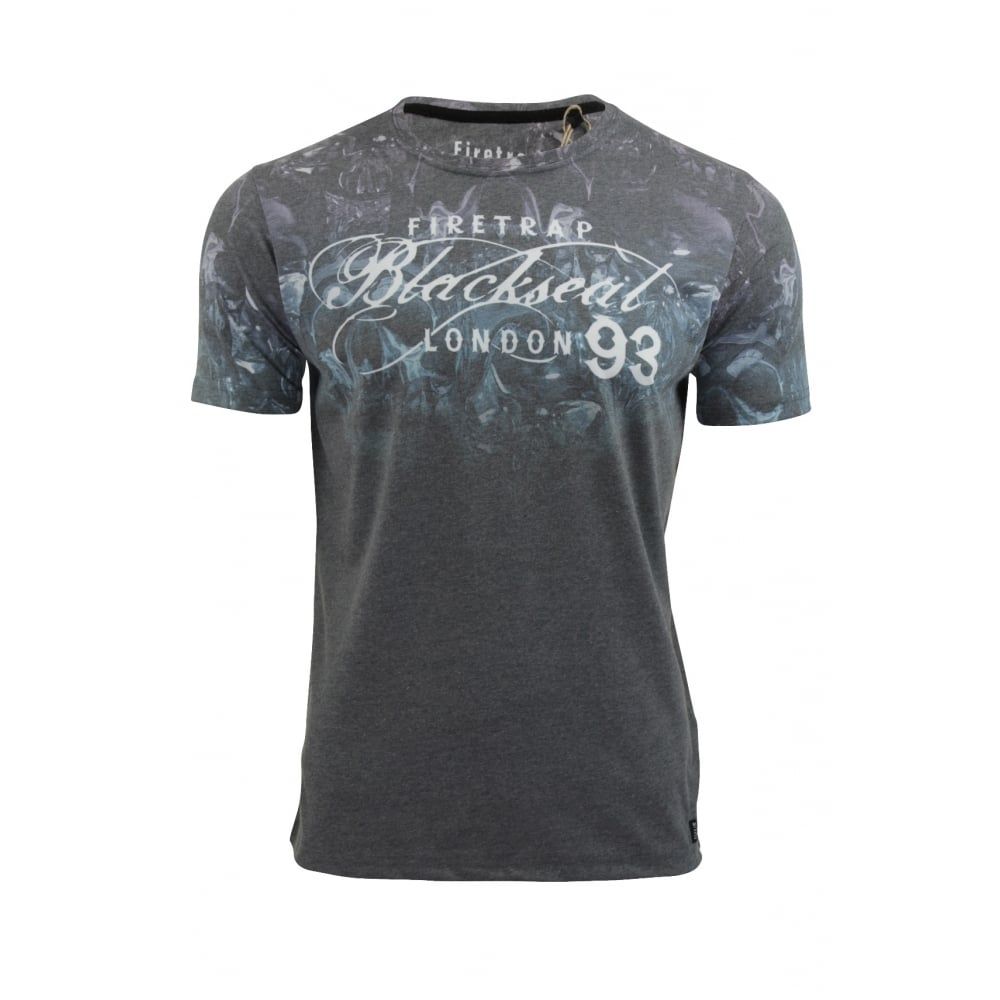 Firetrap Skulpin Designer Casual Blackseal T Shirt Black