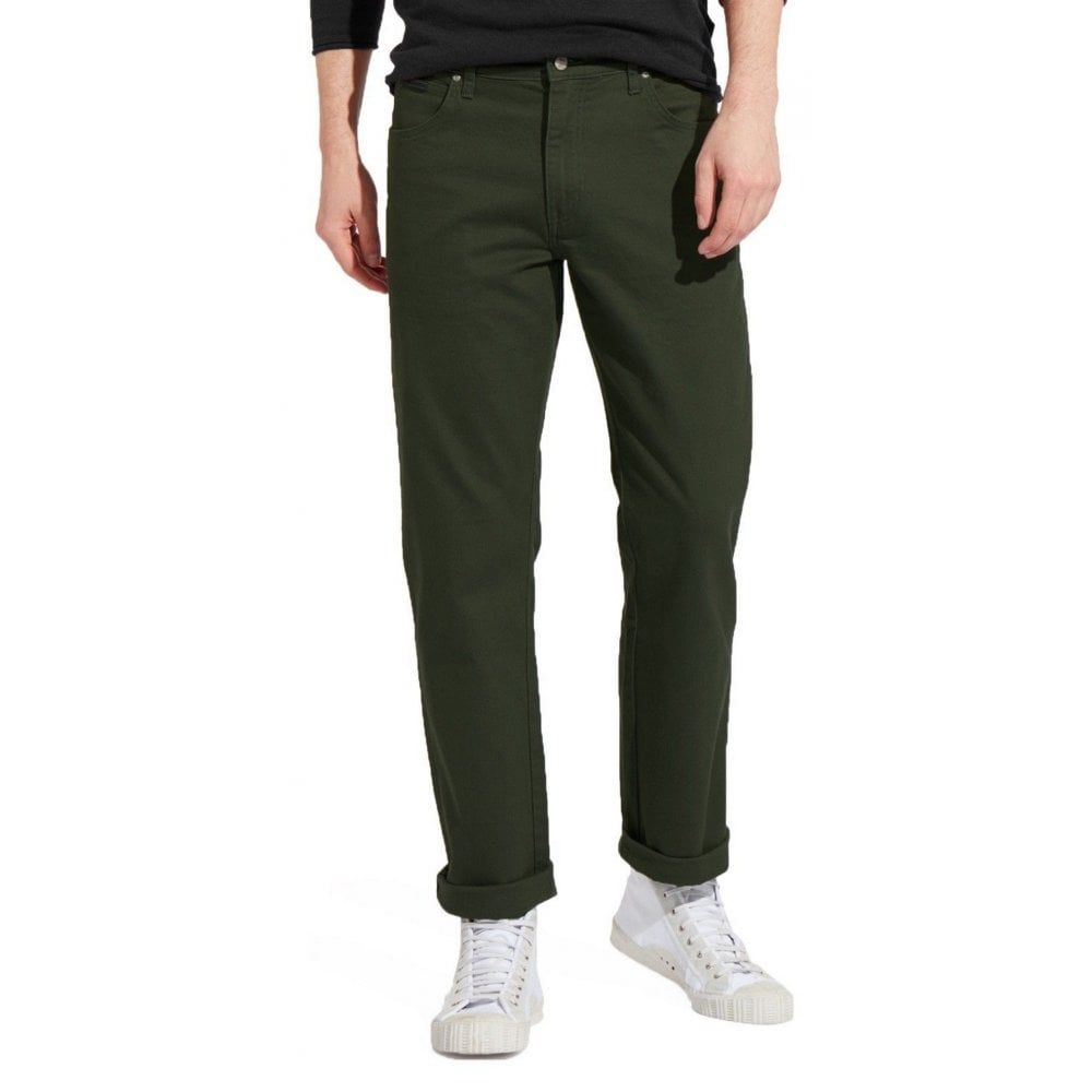 Wrangler Texas Mens Stretch Regular Fit Brushed Cotton Jeans Moss Green