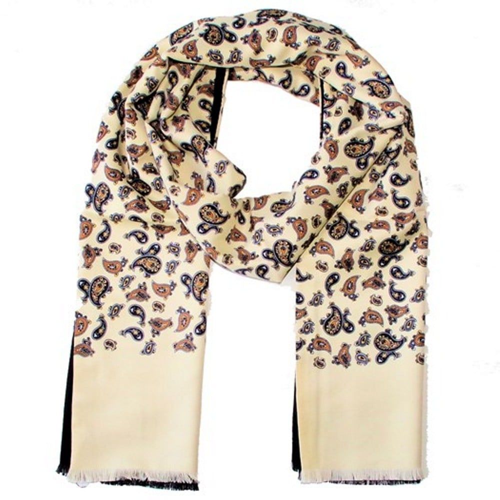 Warrior Clothing Mod Vintage Tassled Scarf Cream Paisley