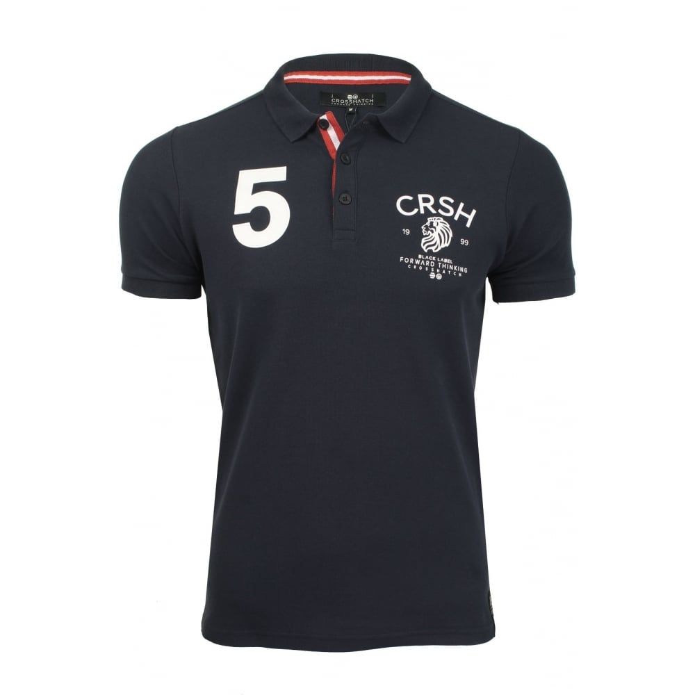 Crosshatch Aichi Mens Authentic Casual Designer Pique Polo Shirt Night Sky