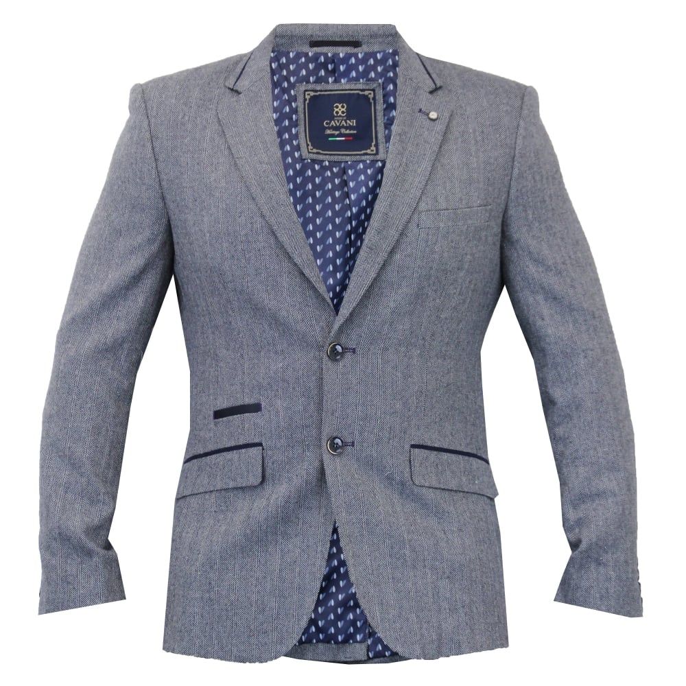 Cavani Mens Brera Plain Herringbone Tweed Blazer 