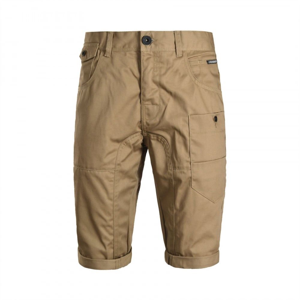 Crosshatch Mens Kractus Designer Cargo Chino Shorts Tan