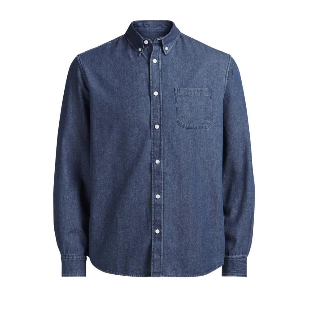 Jack & Jones Mens Slim Fit Designer Denim Shirt Dark Stonewash