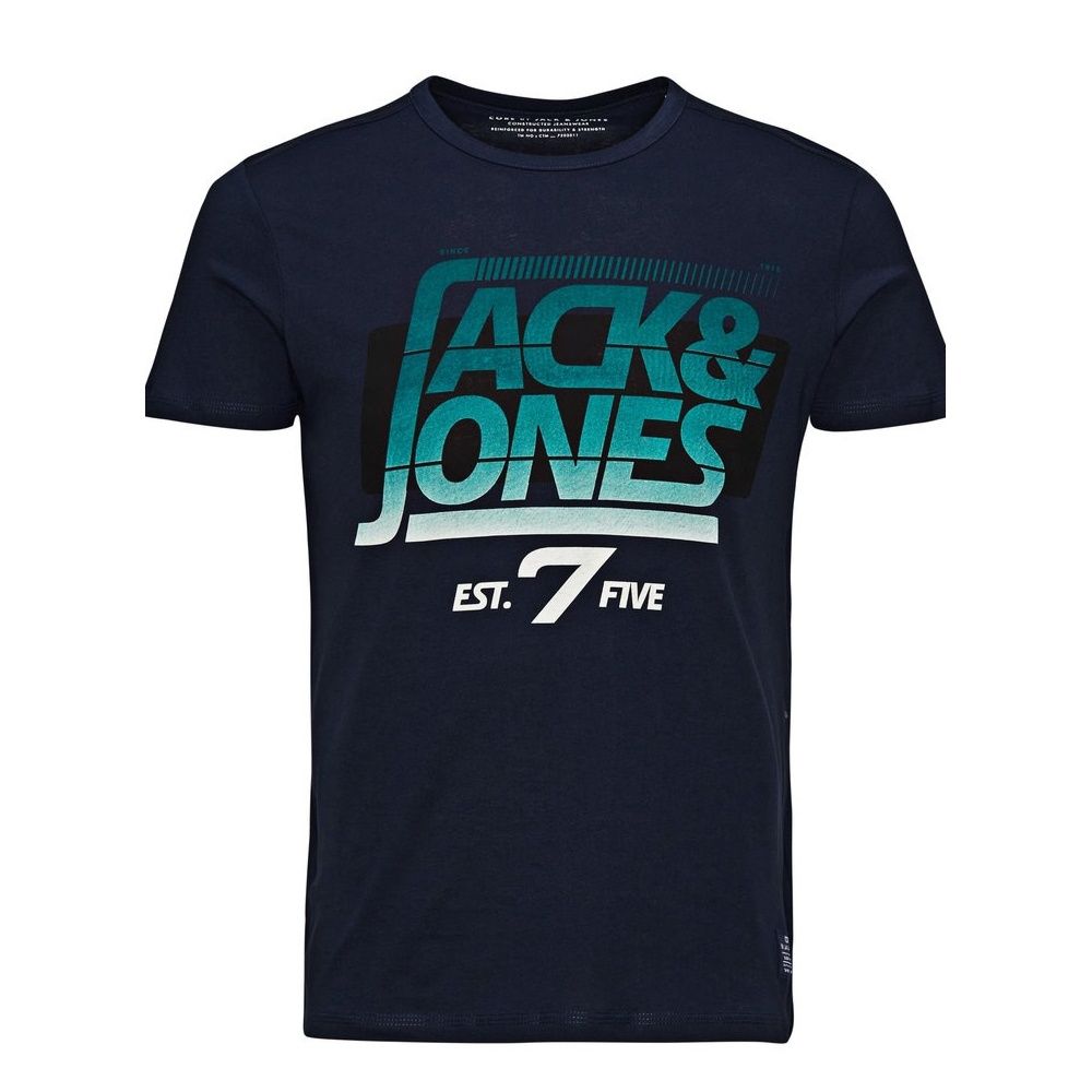 Jack & Jones Designer Retro Sport Crew Neck T Shirt Navy Blazer