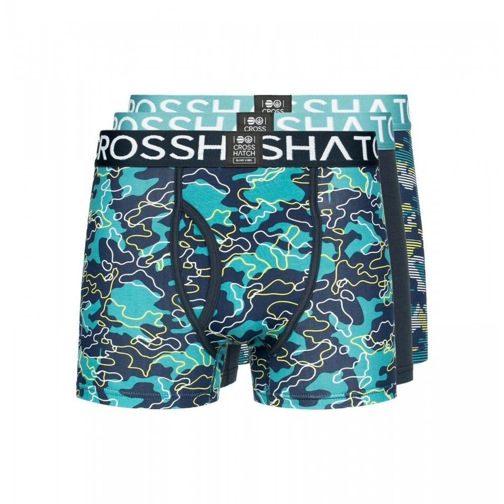 Crosshatch 3 Pack Linamo Designer Boxer Trunks Underwear Teal
