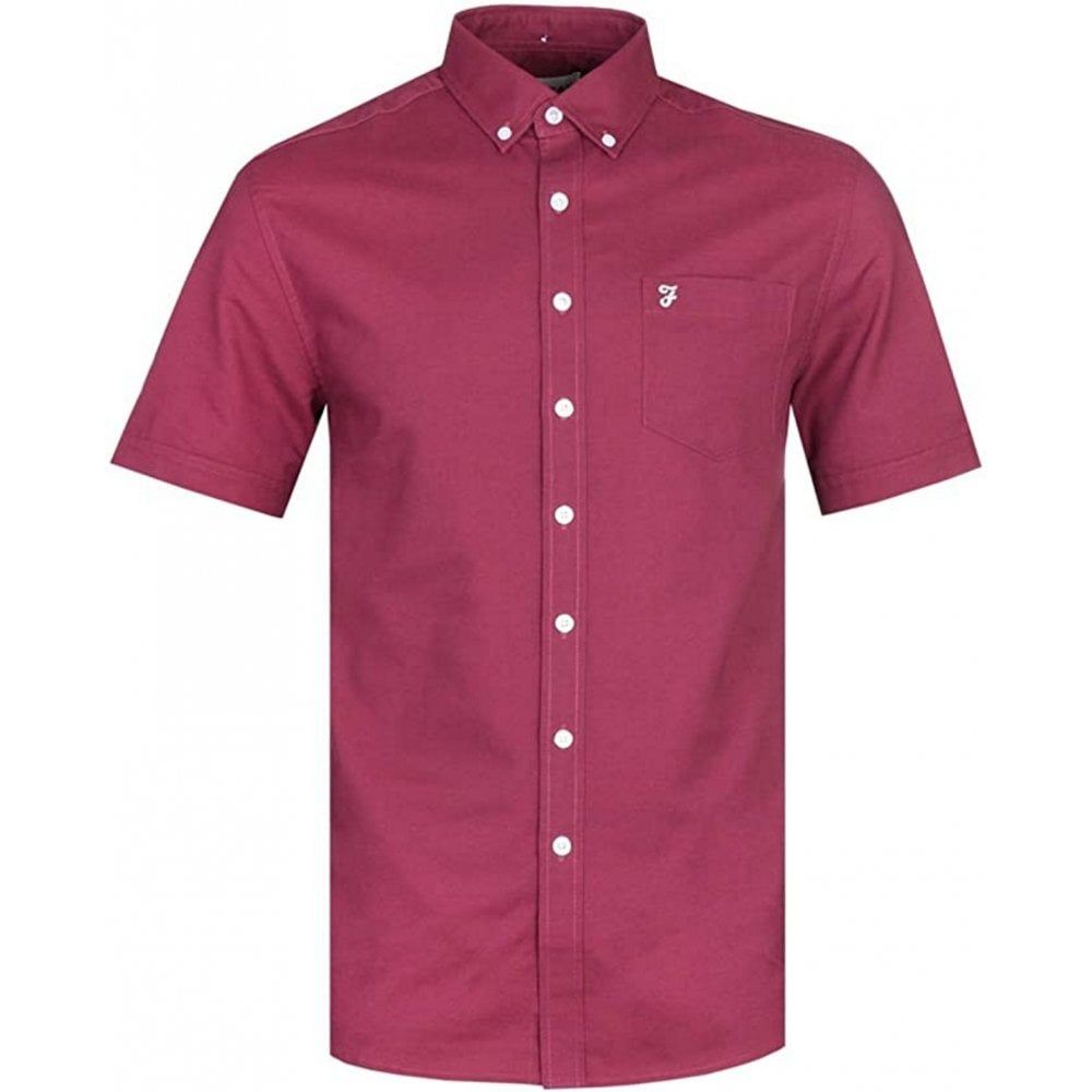 Farah Mens Short Sleeve Regular Fit Oxford Shirt 'The Drayton' Raisin
