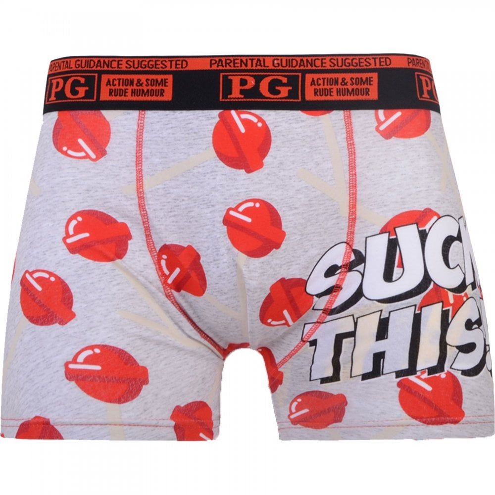 Mens PG Men's Suck This Cartoon Novelty Boxer Shorts Trunks Grey