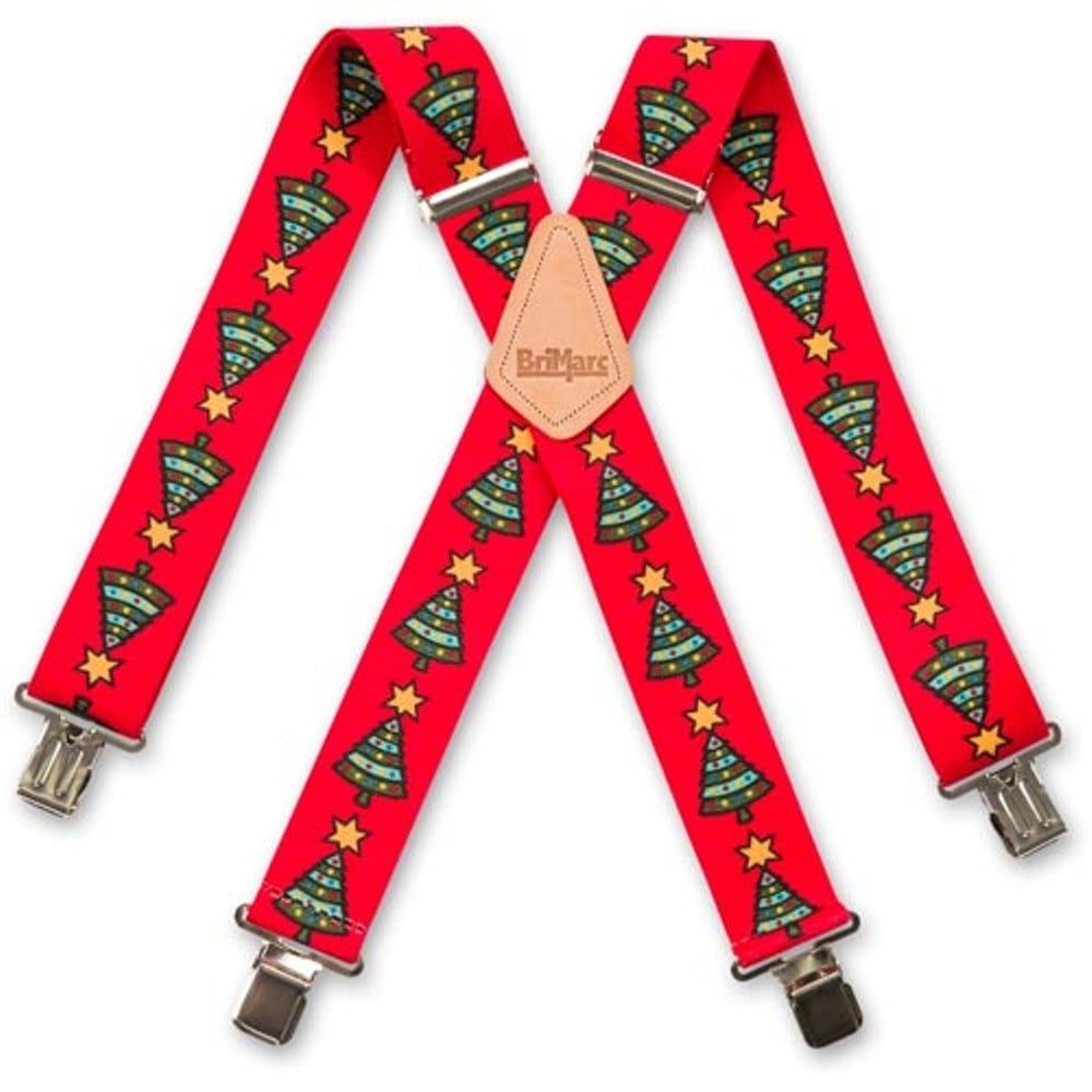 Brimarc Mens Heavy Duty Red Xmas Trees Braces Trouser Belt Suspender 2" 50mm Wide