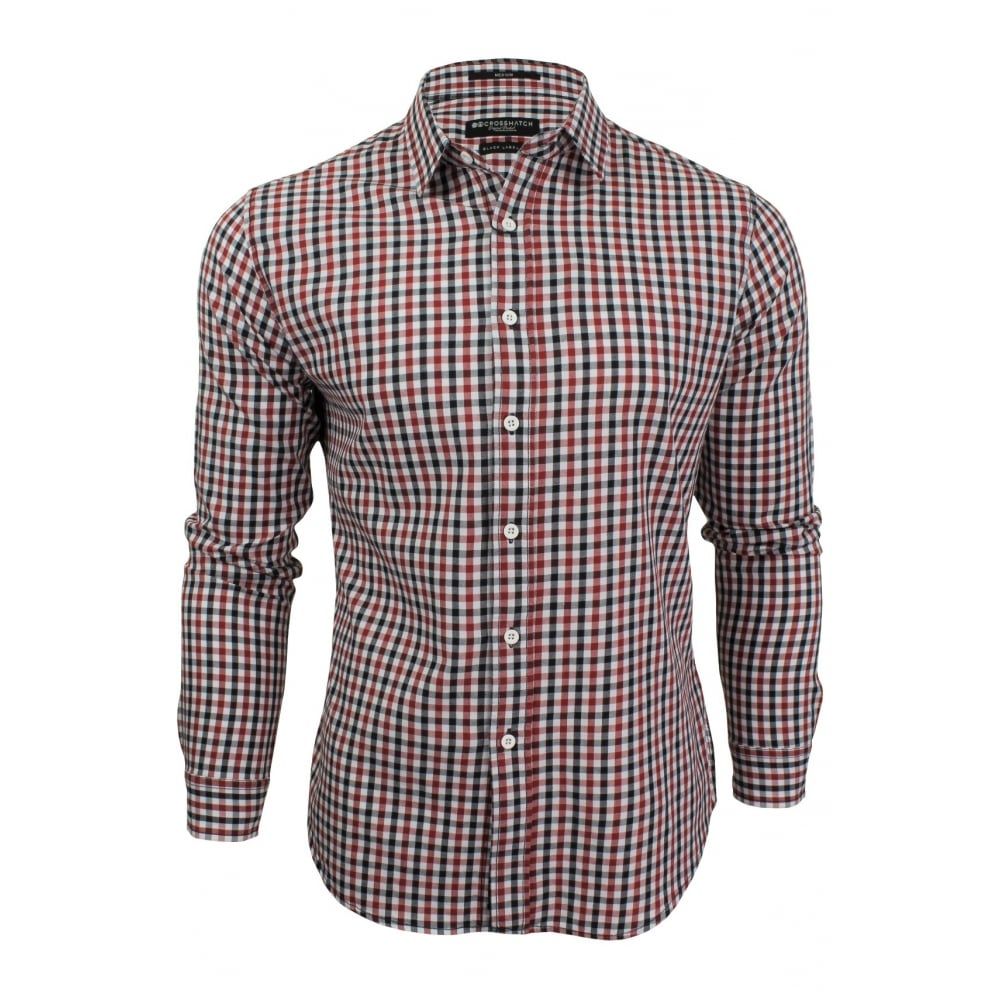 Crosshatch Mens New Larix Gingham Cotton Shirt Red