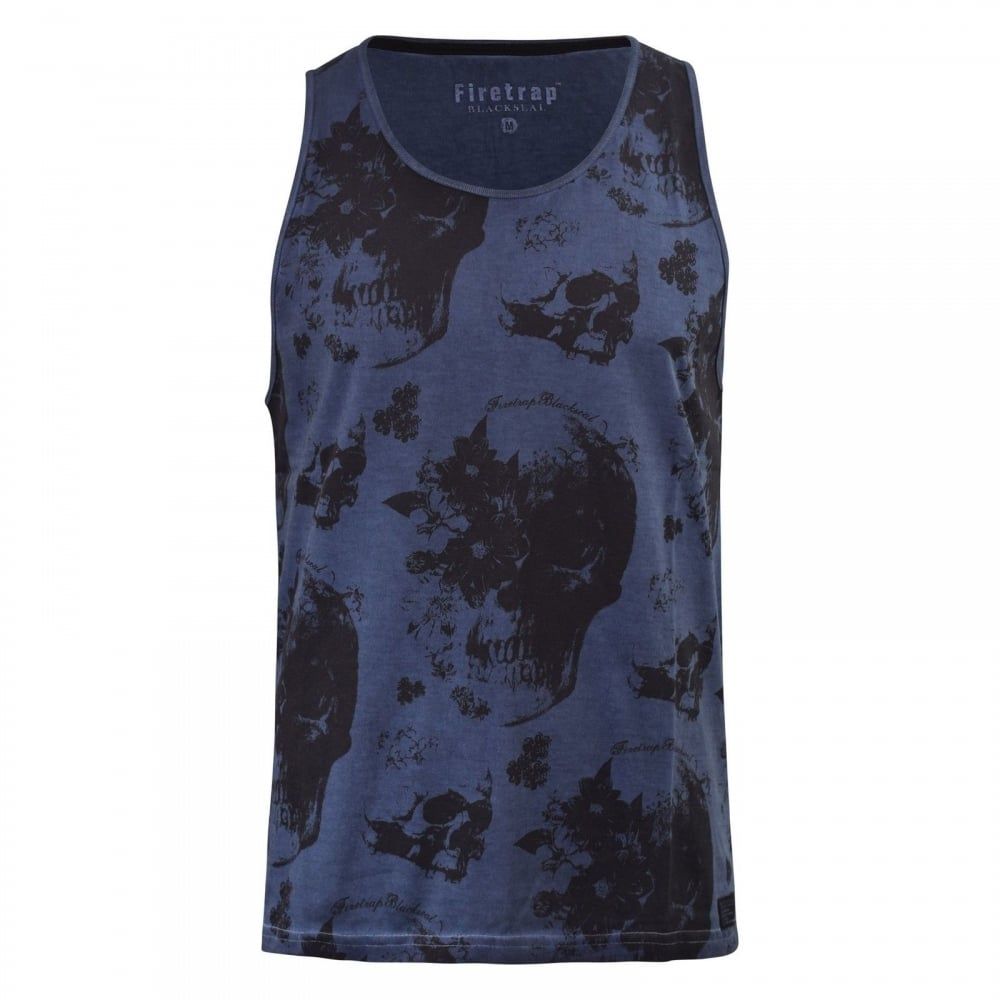 Firetrap Mens New Walhain Skull Designer Casual Graphic Vest Navy