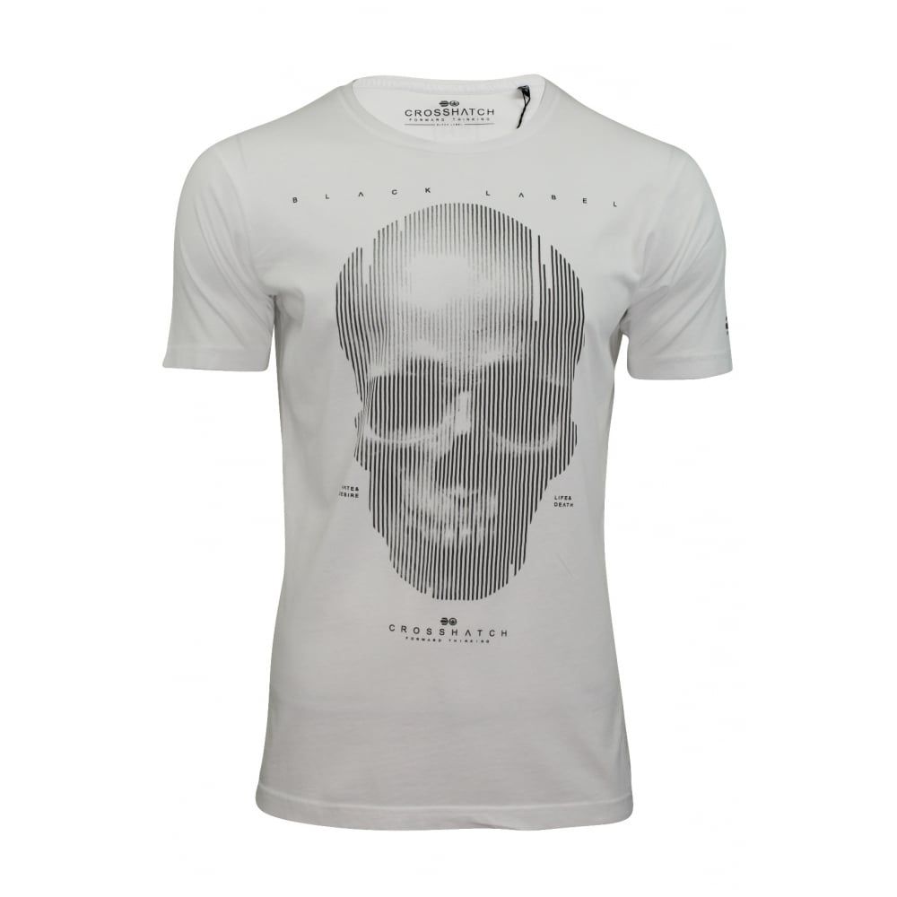Crosshatch Mens Carebrum Designer Casual Skull T Shirt White 