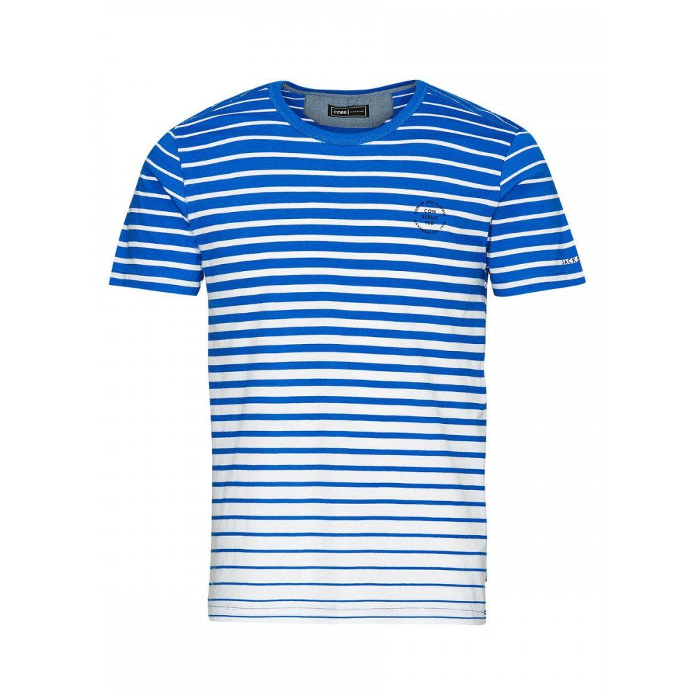 Casual Striped Noize Crew Neck T-Shirt Blue