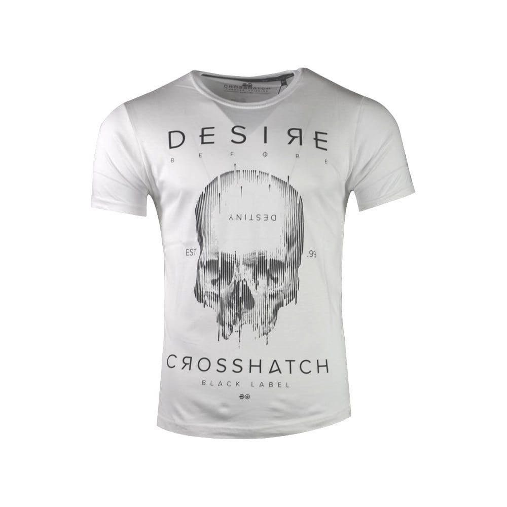 Crosshatch Mens Desire Designer Casual Skull T Shirt White