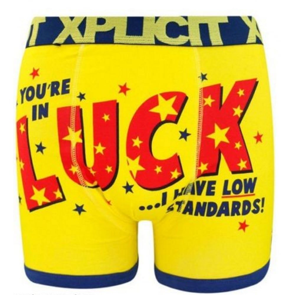 Xplicit Men's Funny Rude Luck Geek Cartoon Novelty Boxer Shorts Trunks Blazing Yellow