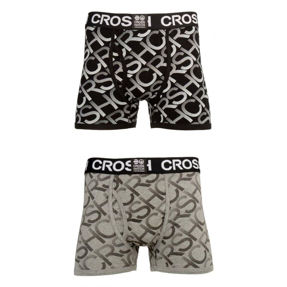 Crosshatch 2 Pack Equalizer Branded Designer Boxer Trunks Underwear Black