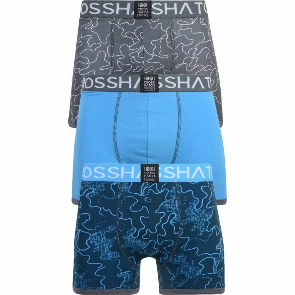 Crosshatch 3 Pack Botany Designer Boxer Trunks Underwear Malibu Blue