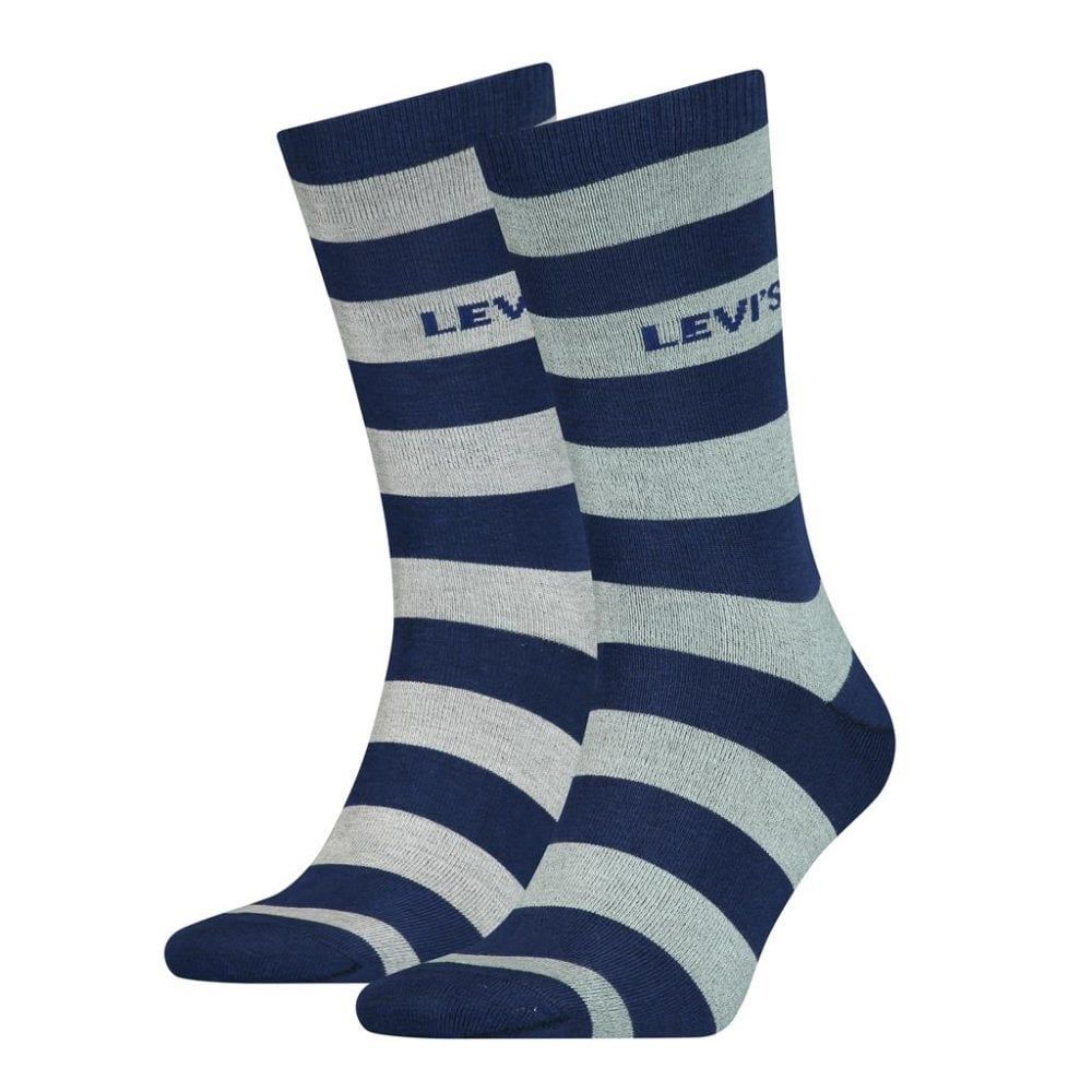 Mens Levis 2 Pack New Striped Logo Socks Blue 