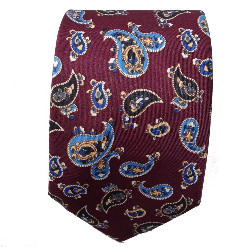 Warrior Mens Mod Style Burgundy Vintage Paisley Tie 1970s Look
