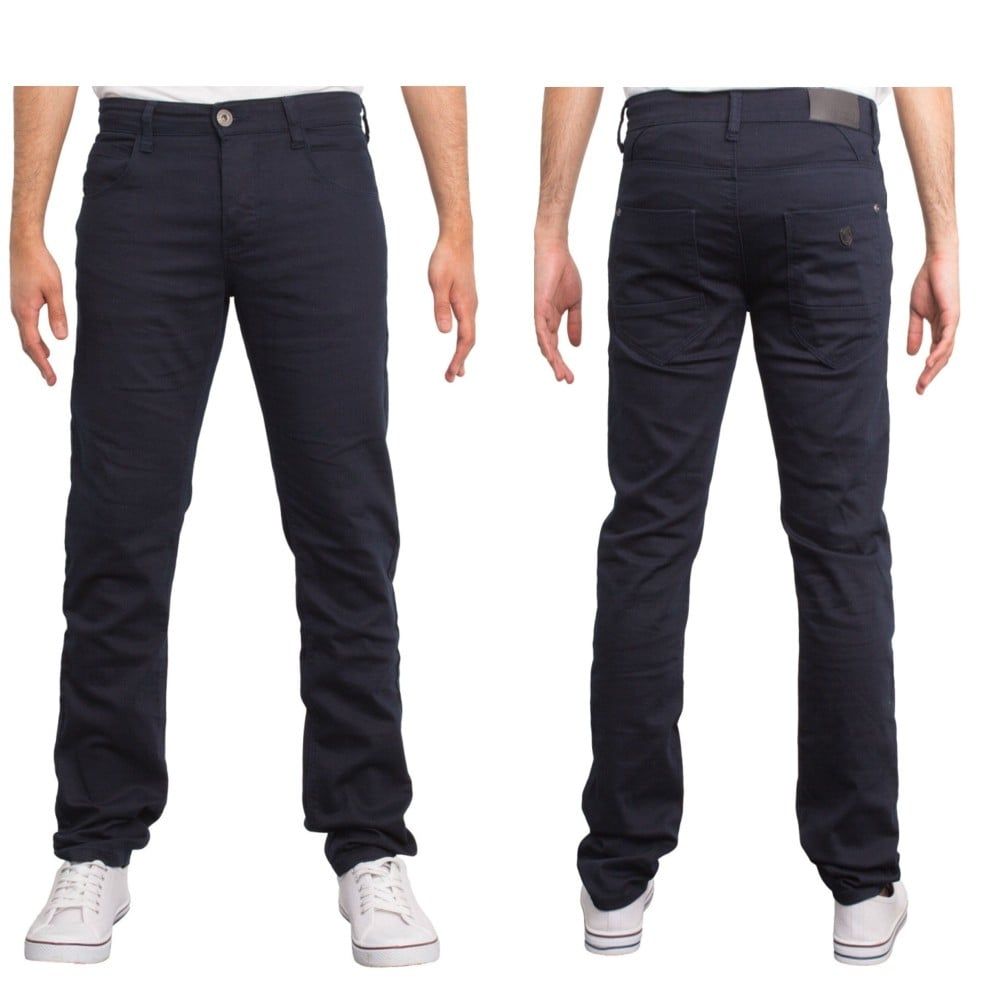 Enzo New Mens Skinny Slim Fit Stetch Designer Navy Jeans Chinos