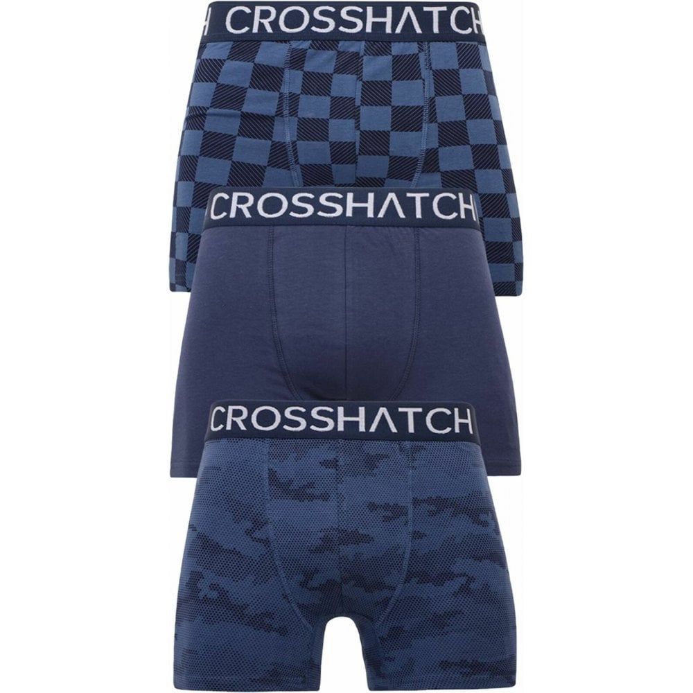 Crosshatch 3 Pack Bresler Designer Boxer Trunks Underwear Navy