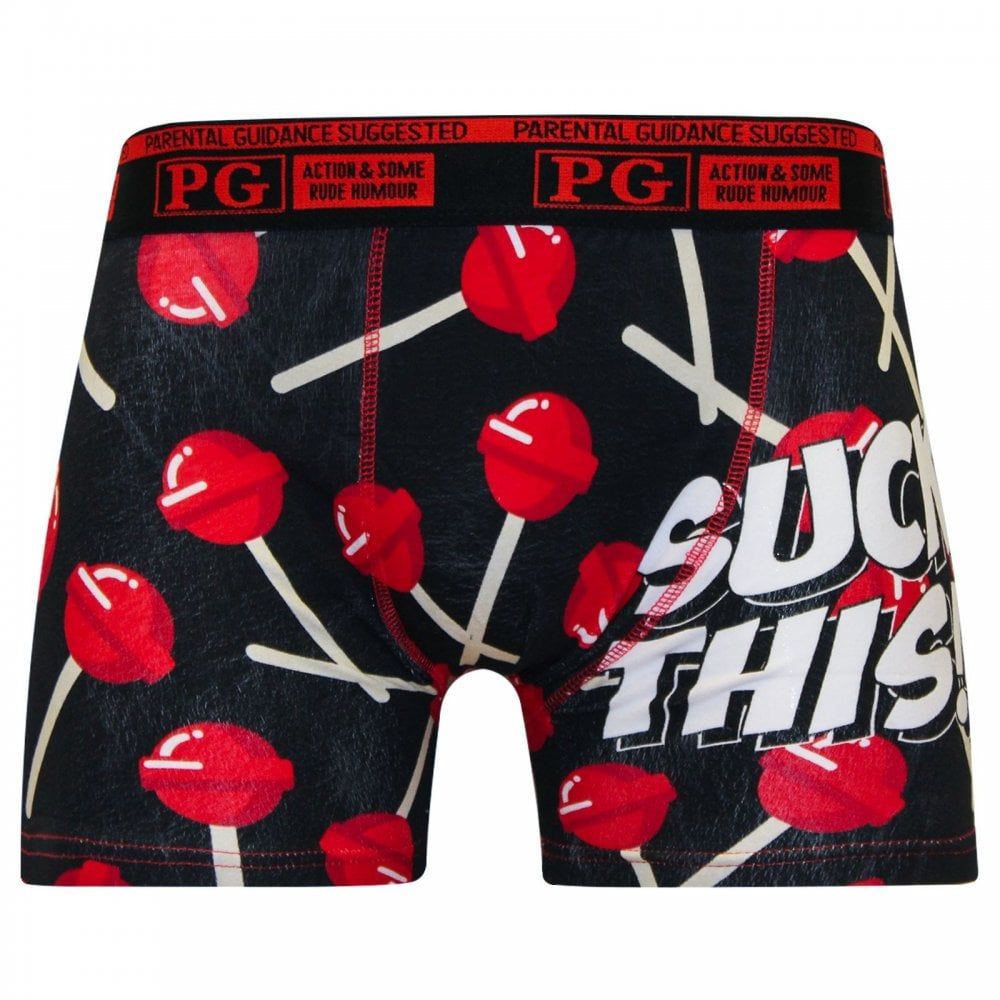 Mens PG Men's Suck This Cartoon Novelty Boxer Shorts Trunks Black