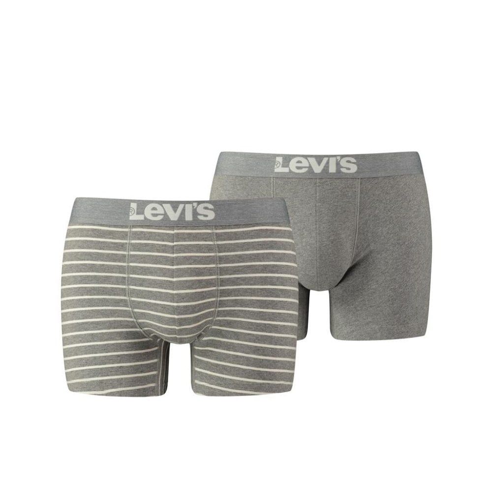 Mens Levi's New Branded 2 Pack Striped Boxer Trunks 200SF Mid Grey Melange